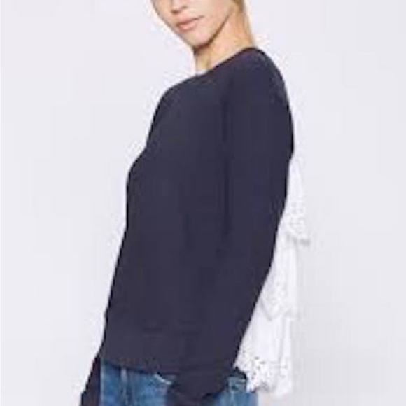 JOIE Devra Eyelet Ruffle Long Sleeve Sweatshirts in Navy/White Size Small - Picture 2 of 7